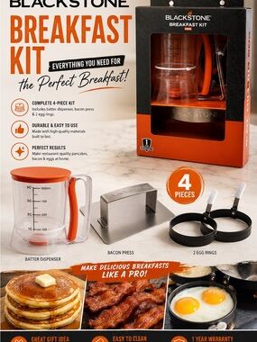 Blackstone Orange 4-Piece Breakfast Kit with Silver Bacon Press